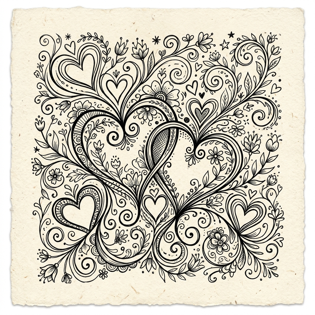 Ink drawing of connected hearts